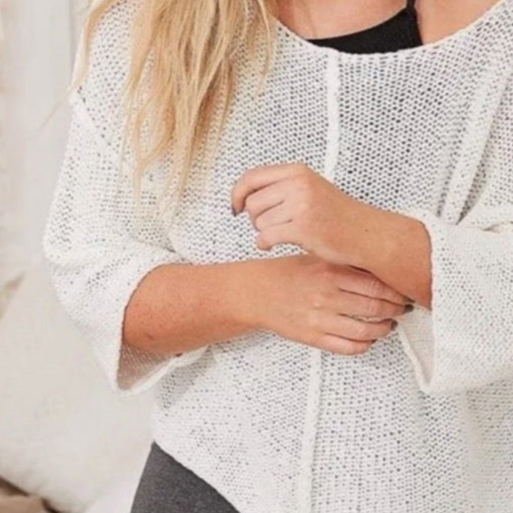 Aerie White Sweater Open Knit 3/4 Sleeve